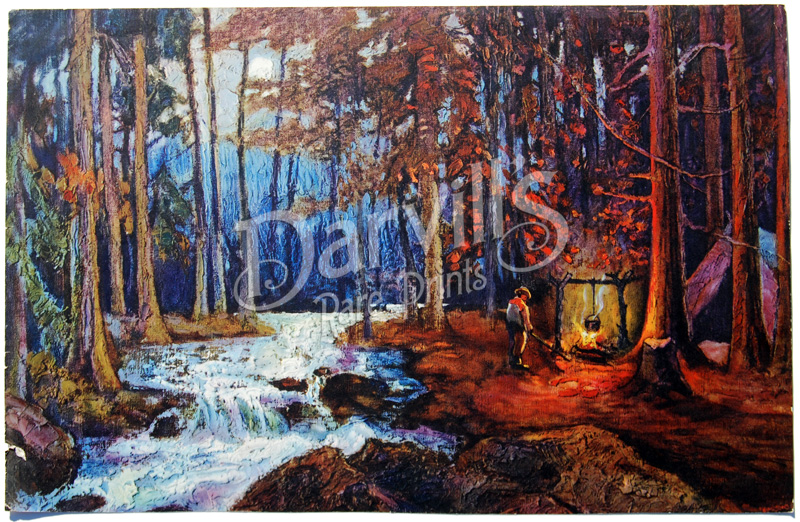 Vintage calendar prints of camping, outdoor life, wildlife, deer, park